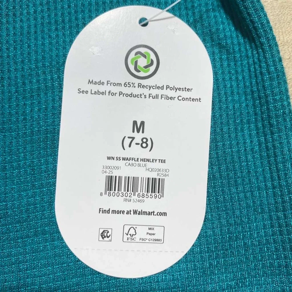 Wonder Nation Girls Short Sleeve Waffle‎ Henley Tee Size M (7-8) Teal Green